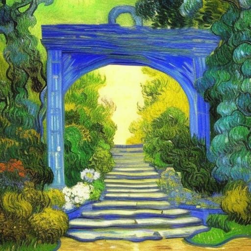 Stone Archway to Secret Garden, Van Gogh Style