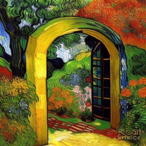 Stone Archway to Secret Garden: Van Gogh Style