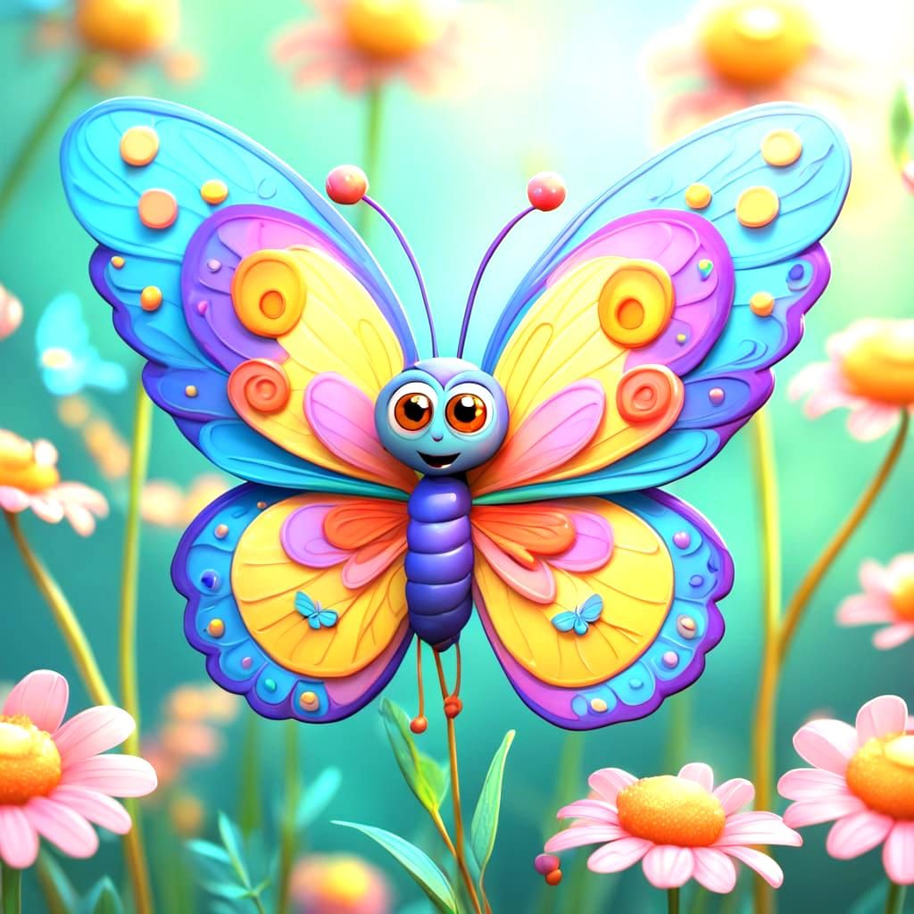 Whimsical Cartoon Butterfly with Surprised Eyes
