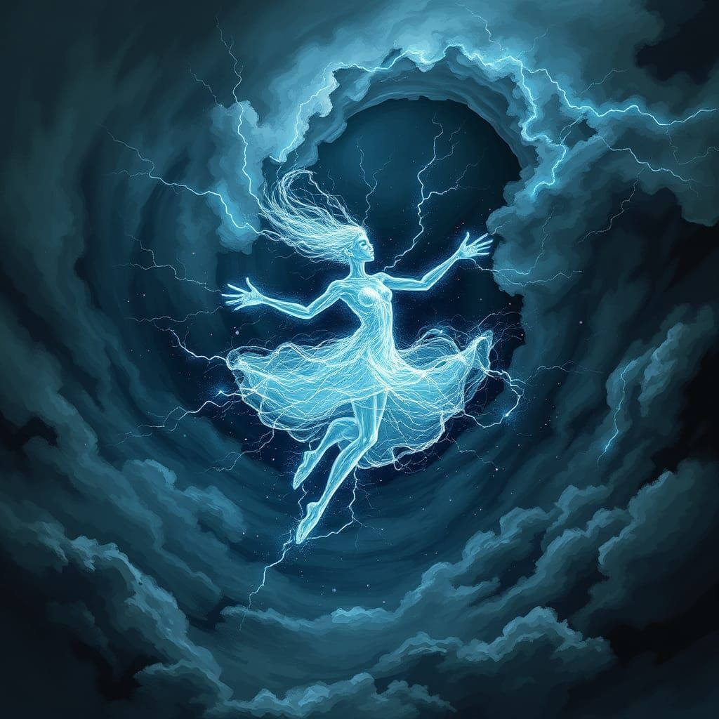 Luminous Lightning Dancer in Storm Clouds