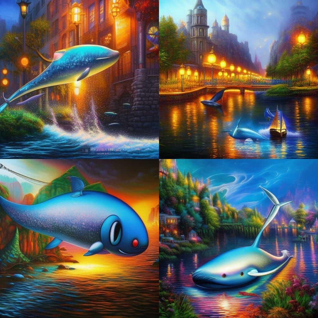 Street Art Narwhal in Detailed Pastel Seascape