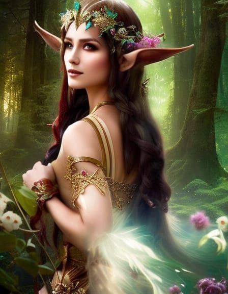 Whimsical Elf Dancer in Spring Forest