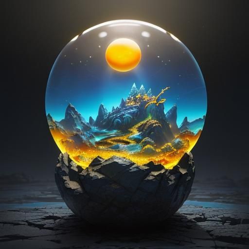 Miniature Dragon World Inside Glass Sphere