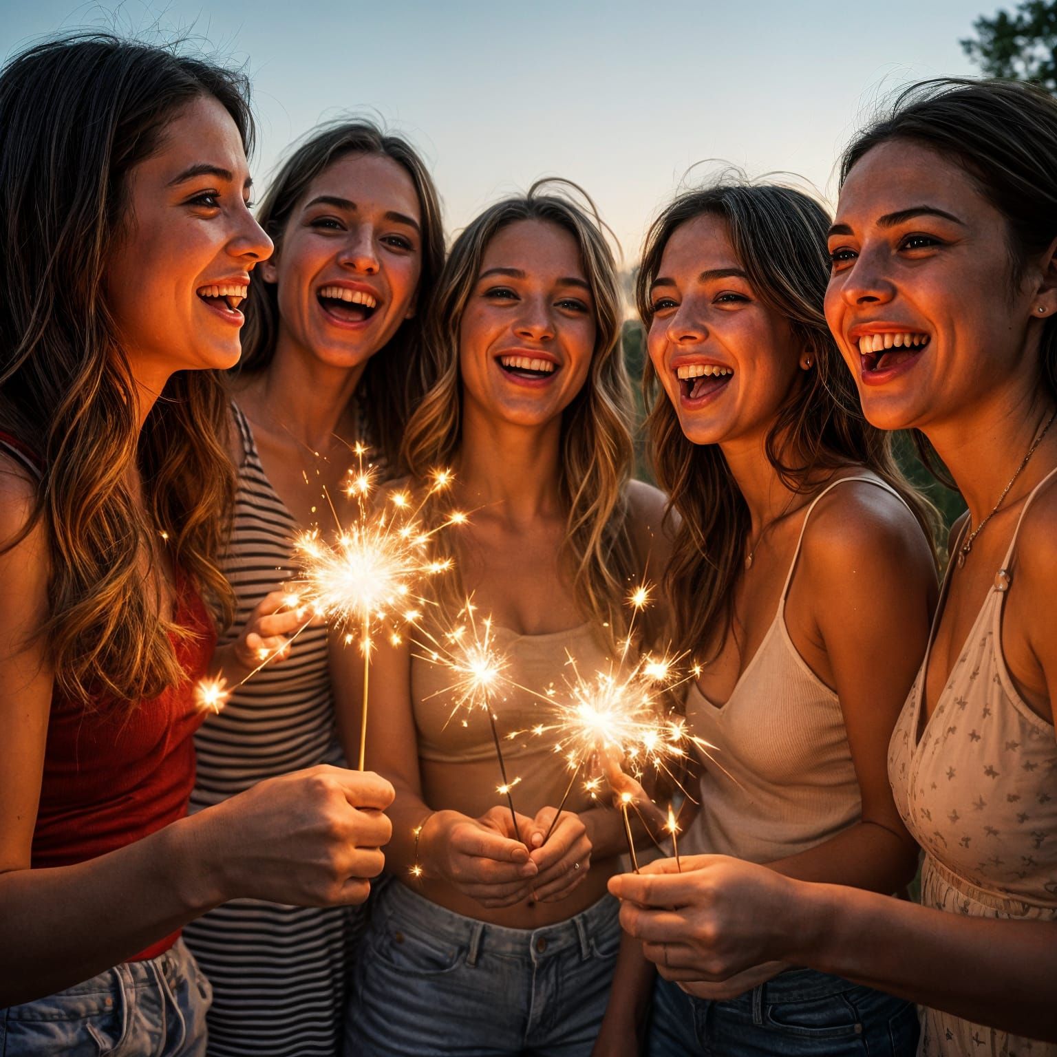 Friends Celebrate with Sparklers at Night: Joyful Photograph...