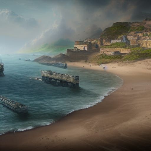 Normandy Beaches: Detailed Matte Painting in France