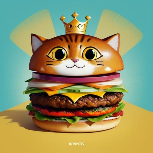 Cute Cartoon Cat Wears Burger King Crown