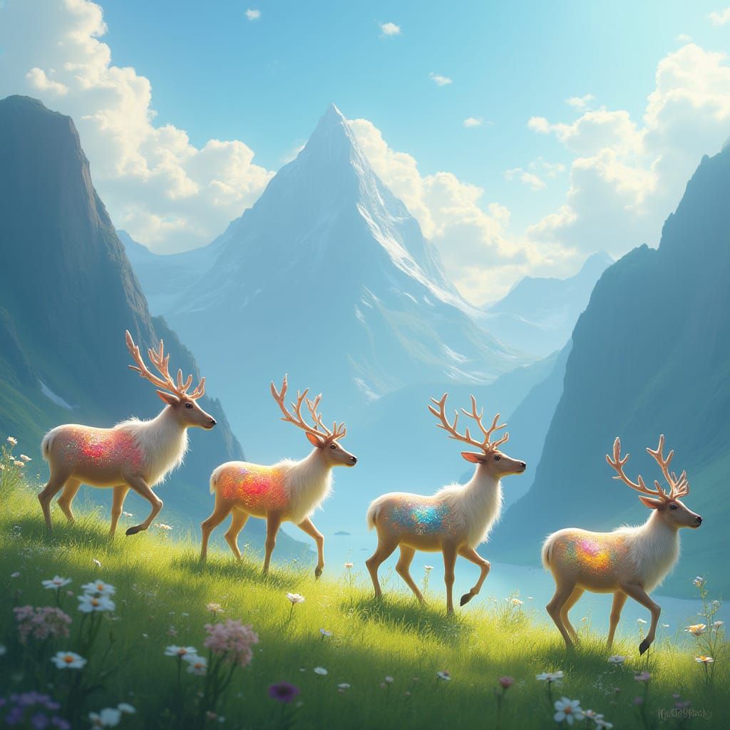 A Green Meadow with mystical deer