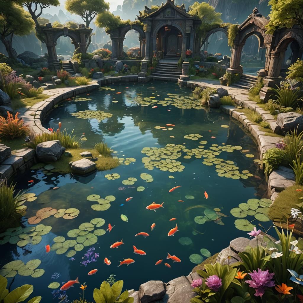 Fantastical Fish Pond Concept Art in Deep Color