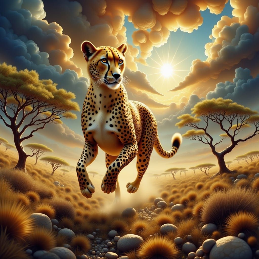 Majestic Cheetah Pursues Gazelle in Golden Savannah