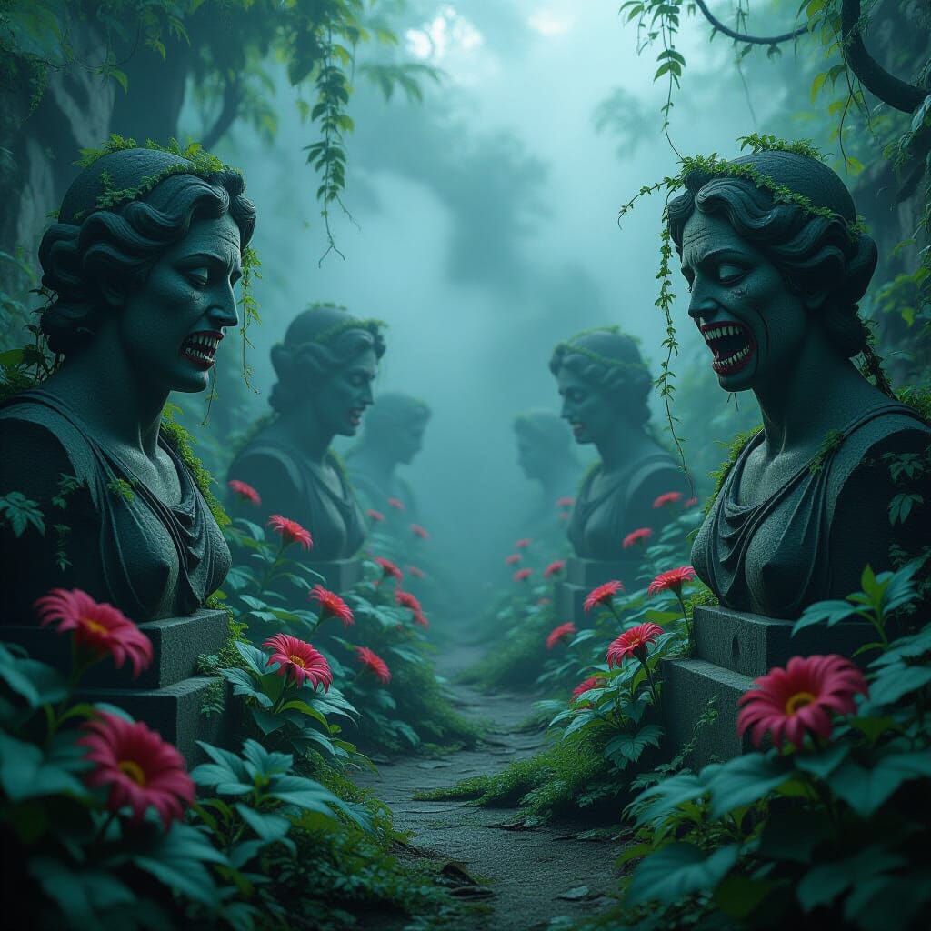 Creepy Carnivorous Garden in Hyperrealistic Style