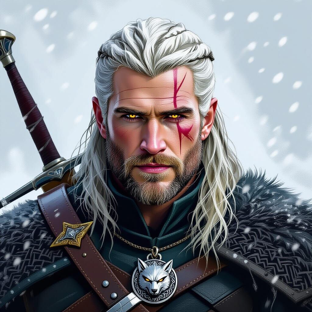 Geralt of Rivia: Dark Fantasy Character Portrait