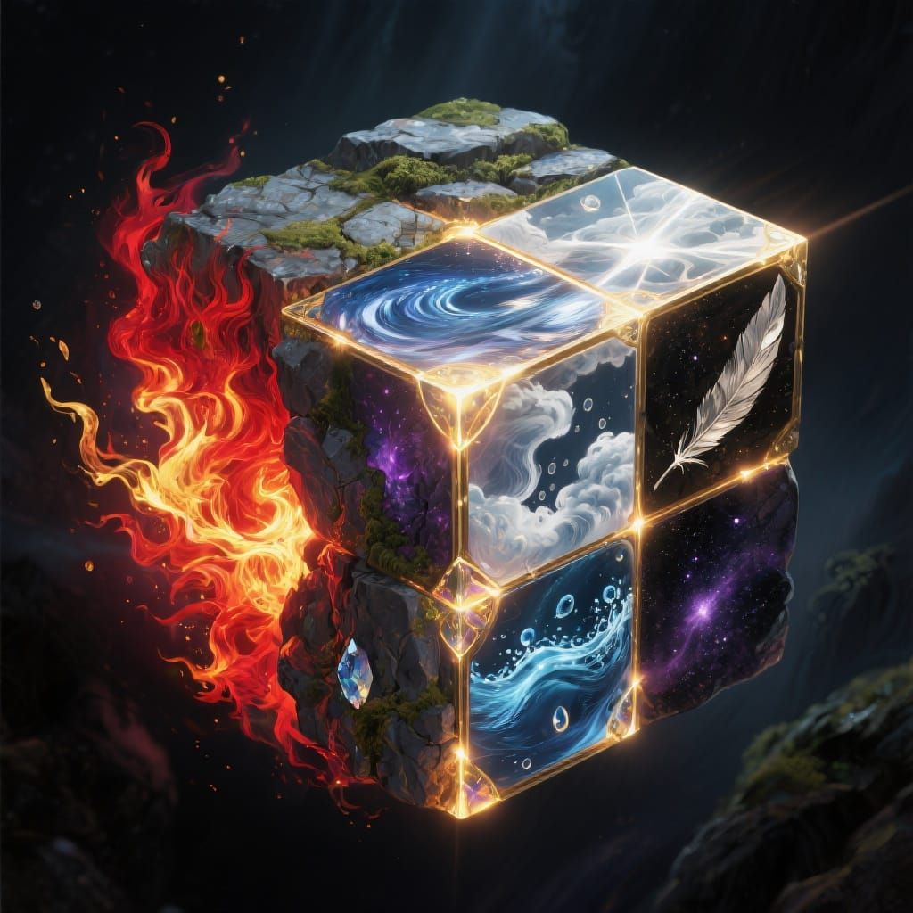 Mystical Elemental Cube in Detailed Matte Painting Style
