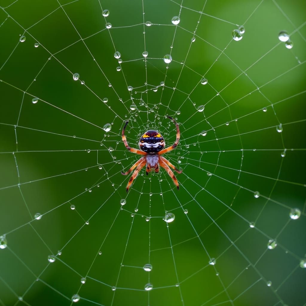 Spider's Dew-Kissed Web: A Macro Photograph