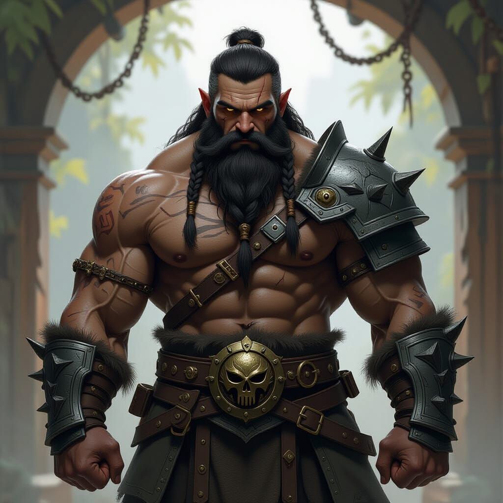 Braddok Tharn: Dark Fantasy Goliath in Dragonhide Armor