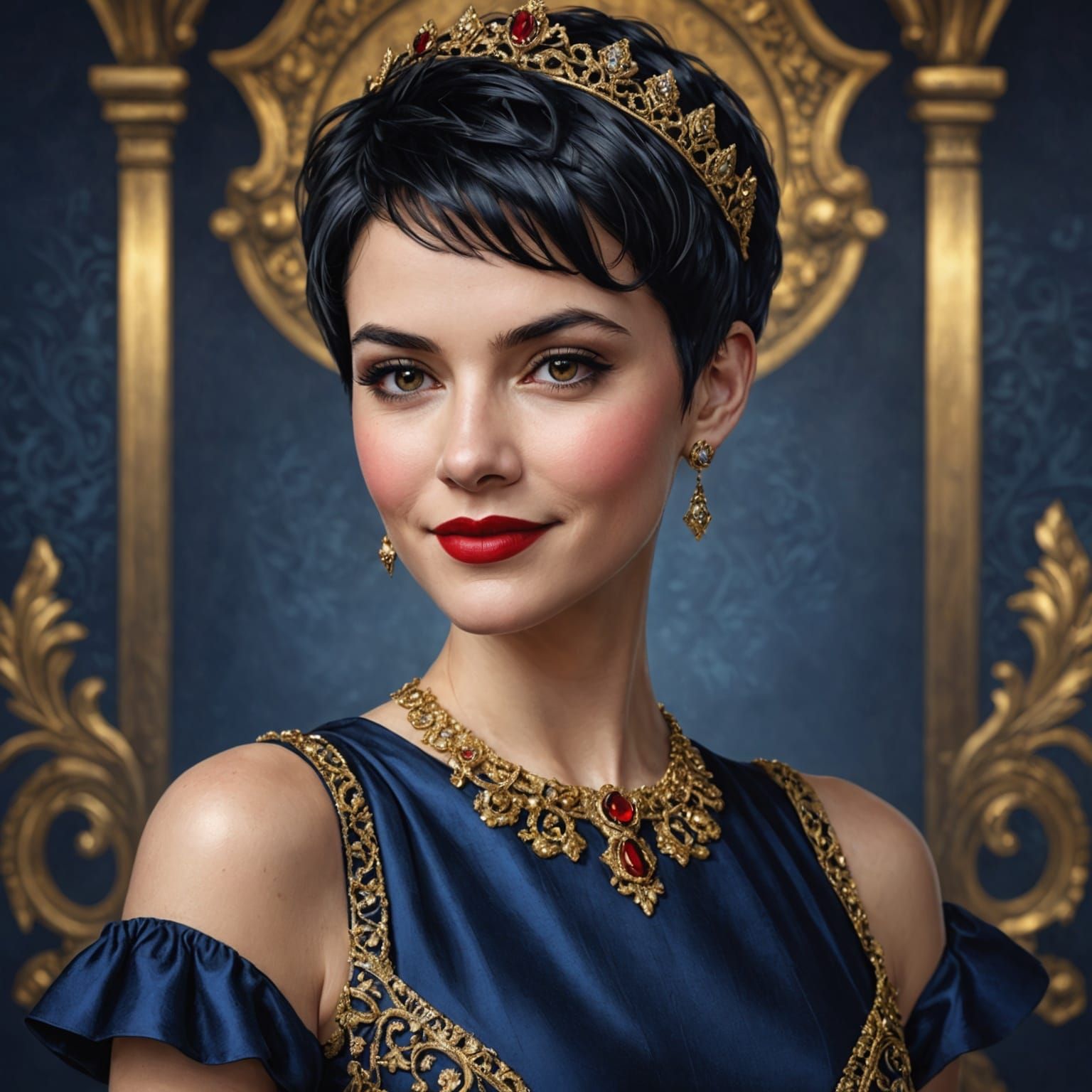 Beautiful Queen with Pixie Cut: Realistic Portrait