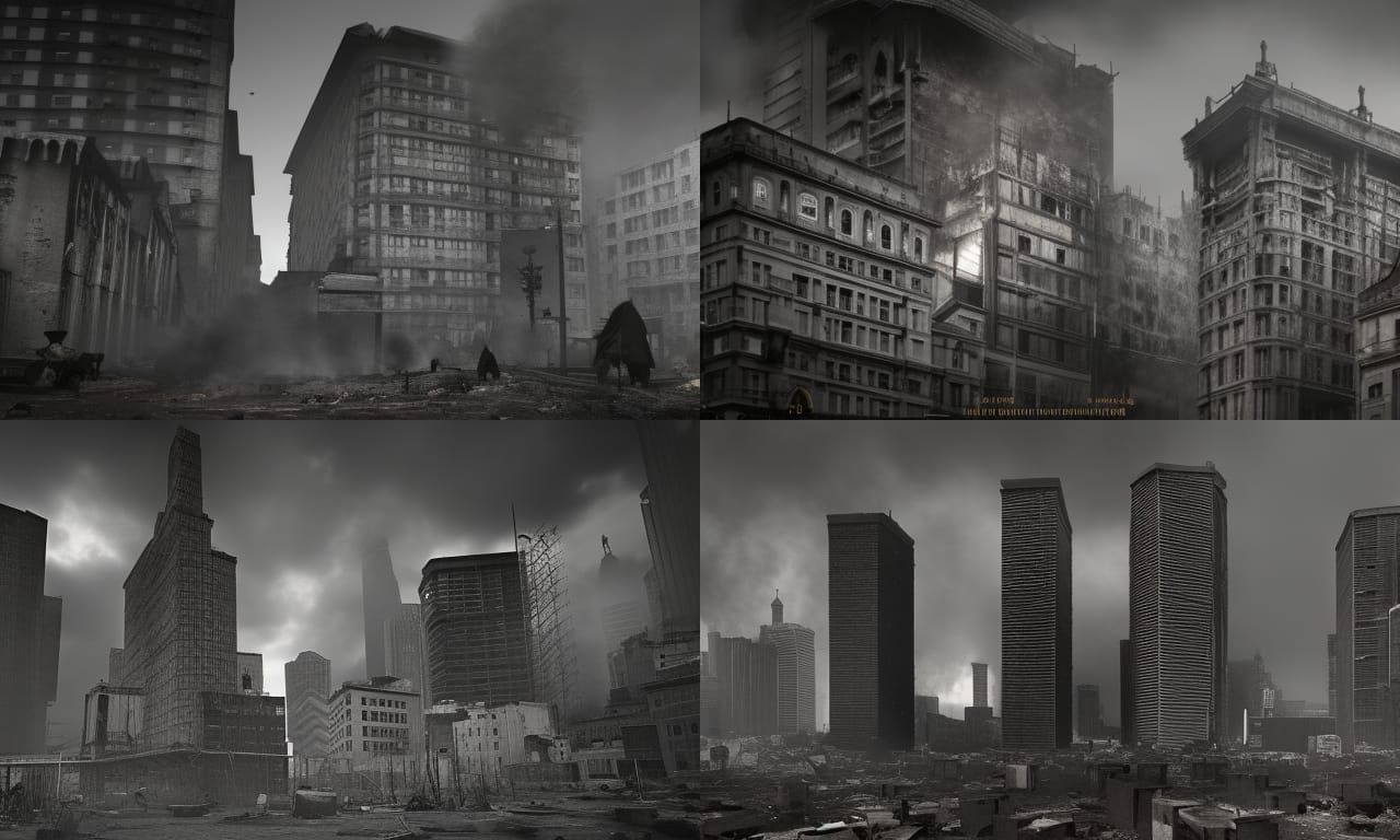 War-Torn City in a Dark Gothic Style