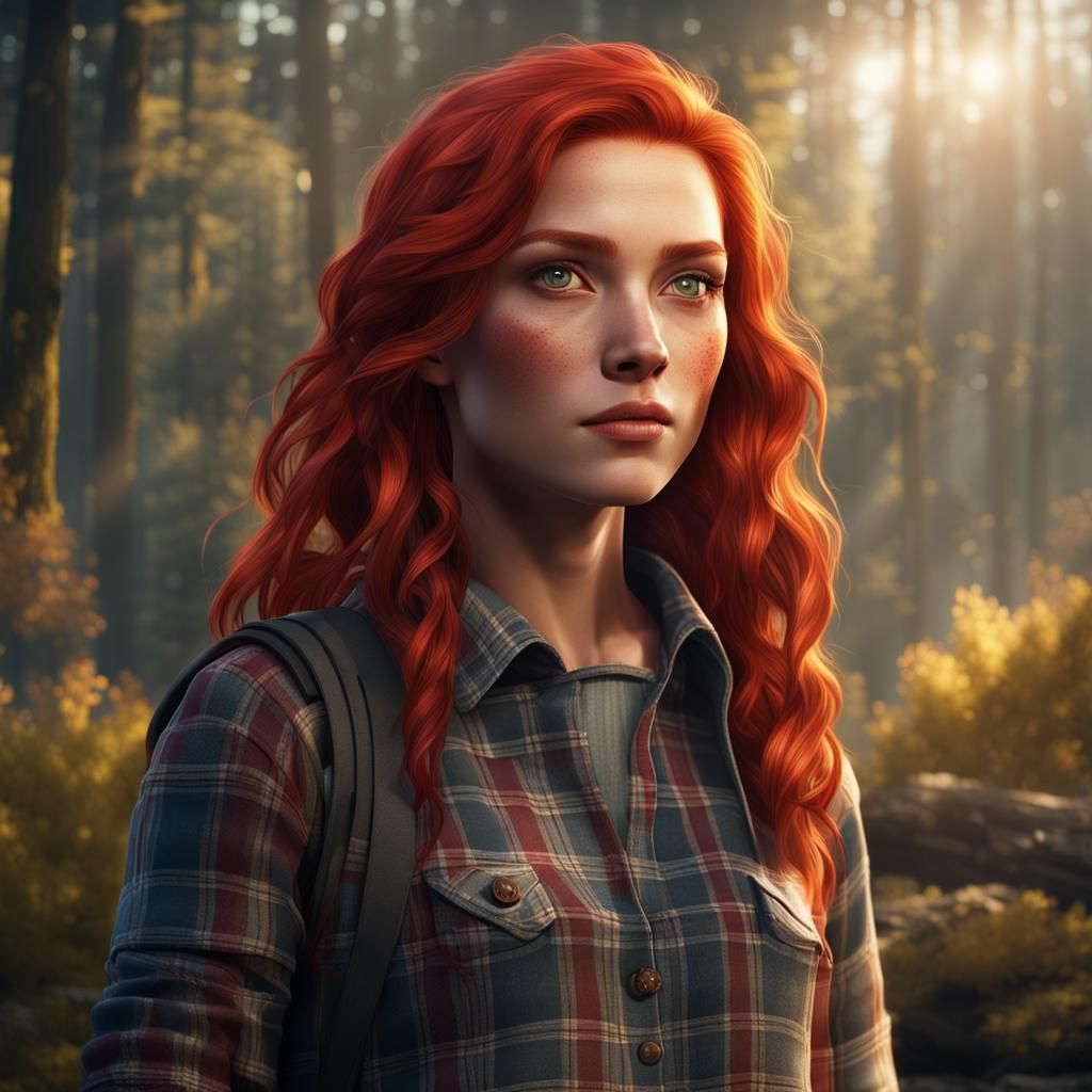 Radiant Redhead in Plaid Shirt: Fantasy Concept Art