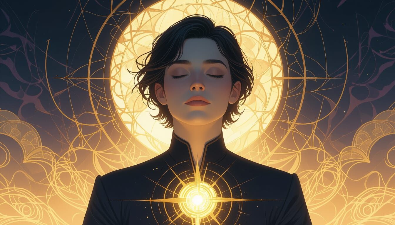 Ethereal Figure Bathed in Golden Light