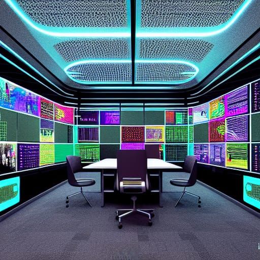 Futuristic Office with Electronic Panels: Detailed Digital A...