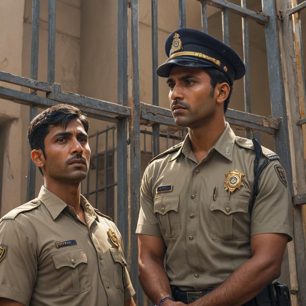 Indian Policeman Catches Robber: Hyperrealistic Concept Art