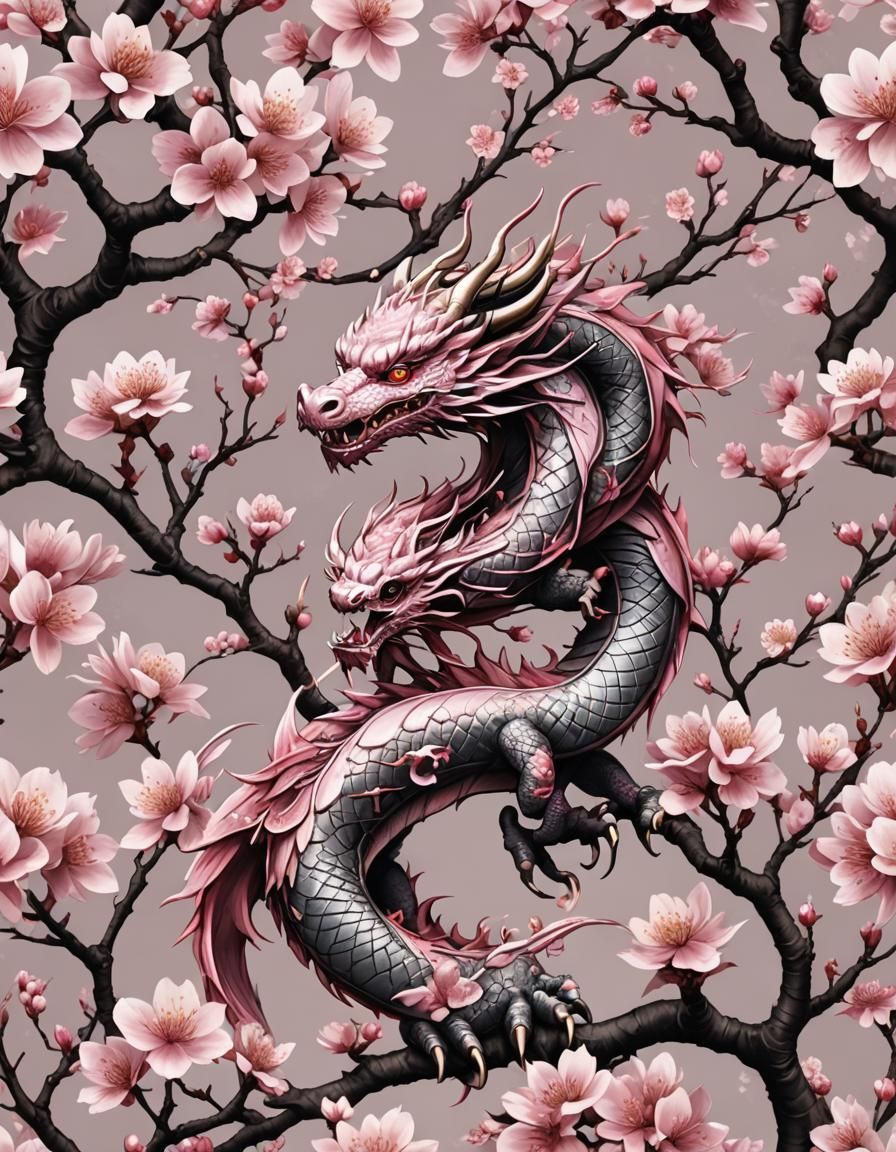 Cherry Blossom Dragon: Mythical Spring Art