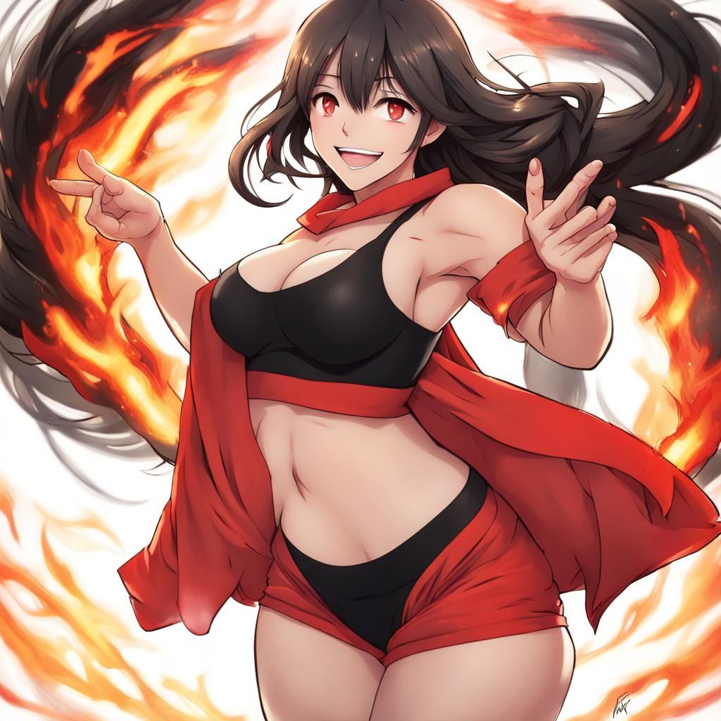 Fiery Anime Woman Beckons