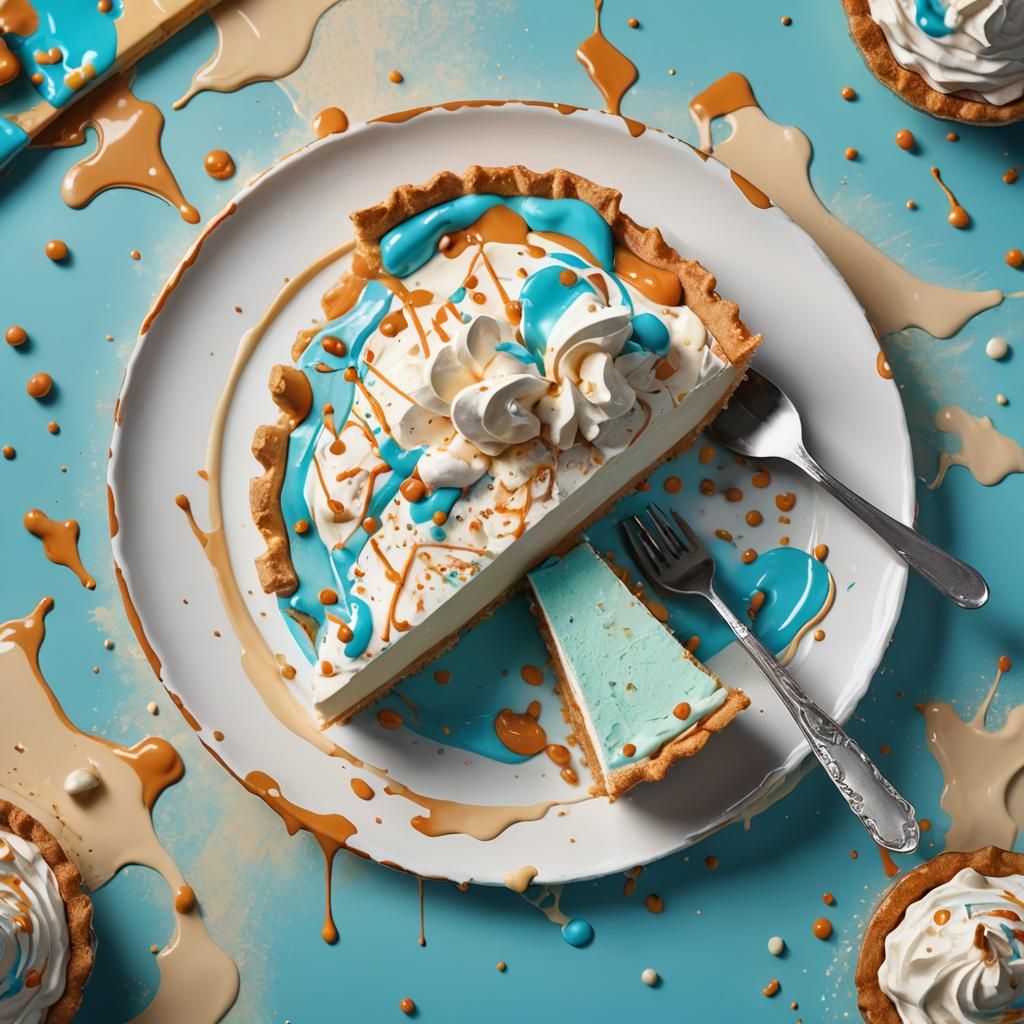 Hyperrealistic White Chocolate Pie with Cyan Frosting