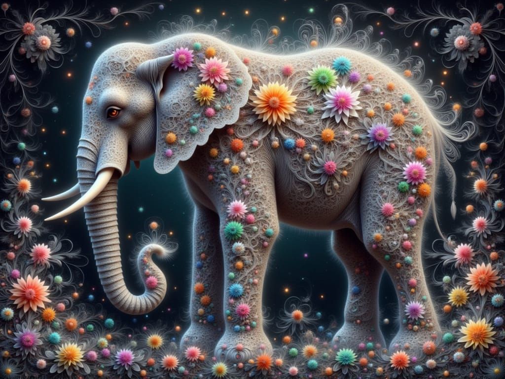 Surreal Fractal Elephant in Enigmatic Lace Style
