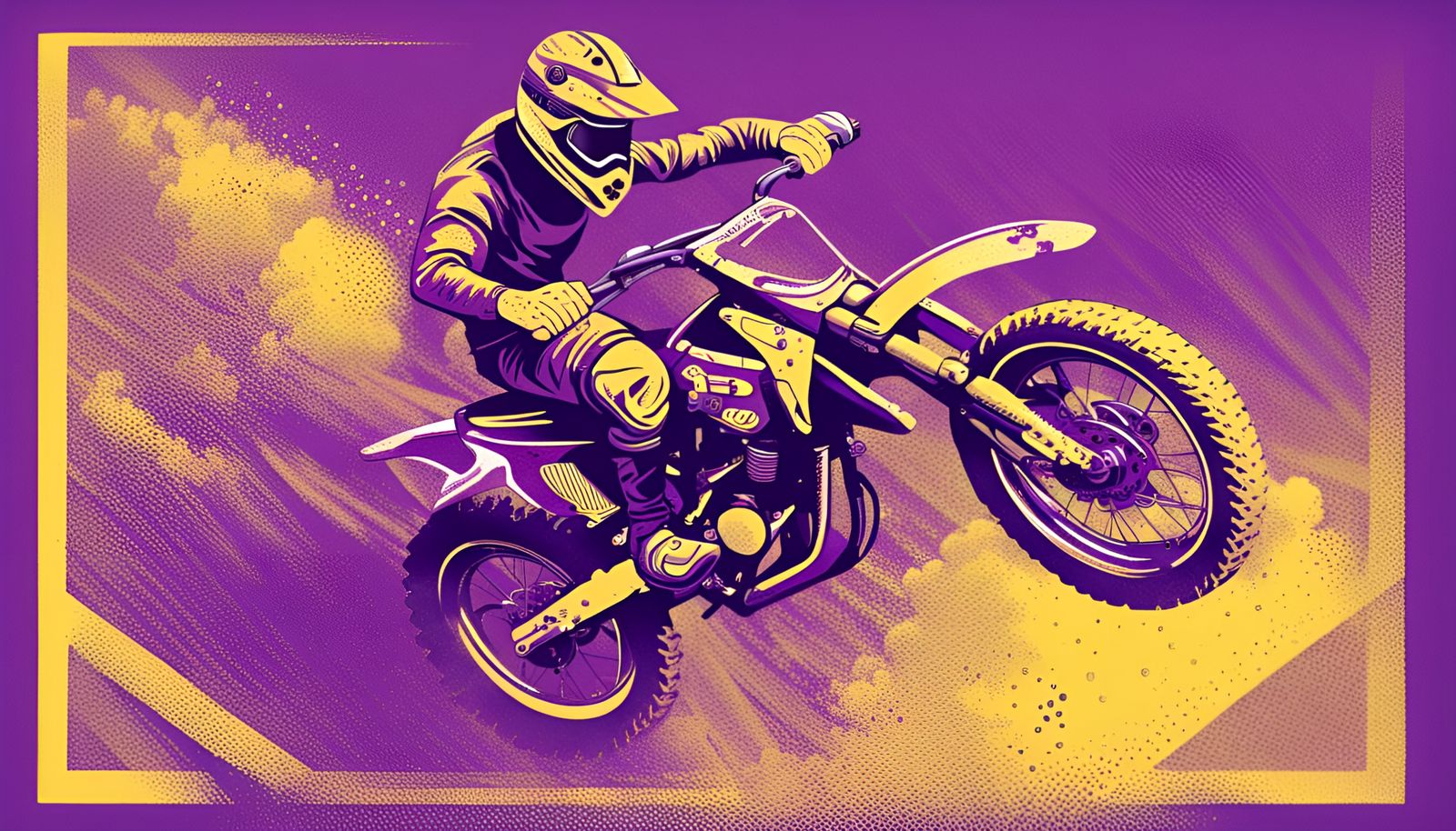 Motocross Biker Jump in Duotone Halftone Style