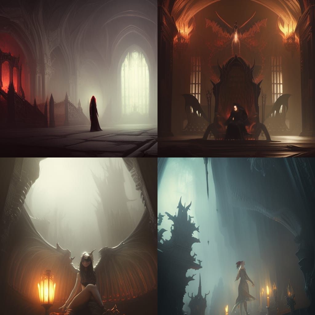 Demon Teasing Vampire in Dark Throne Chamber