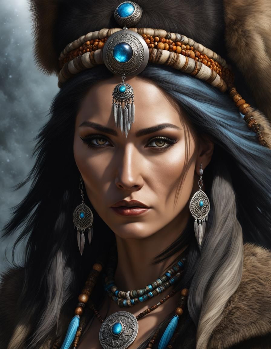 Siberian Shaman Casting Spell: Fantasy Art Portrait