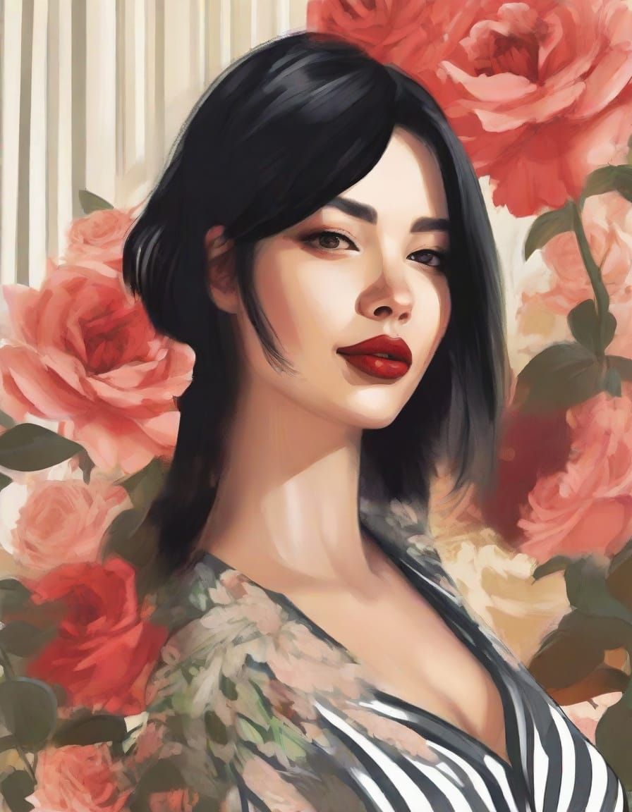 Striking Portrait of Woman with Red Lipstick in Digital Art ...