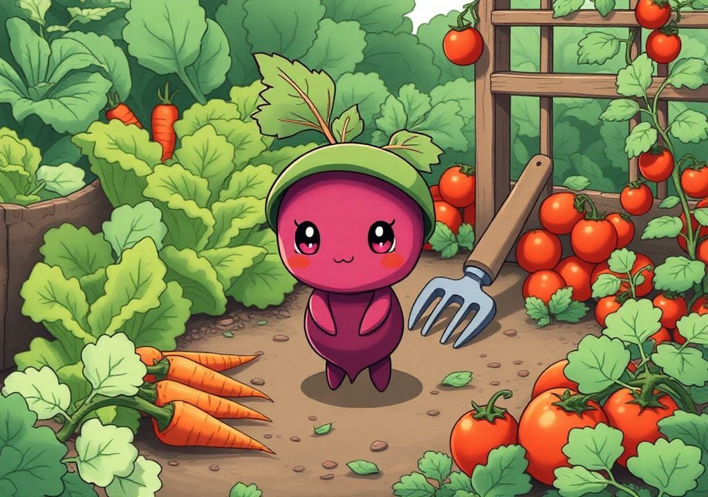 Minimalist Beetroot Pokémon in Lush Garden