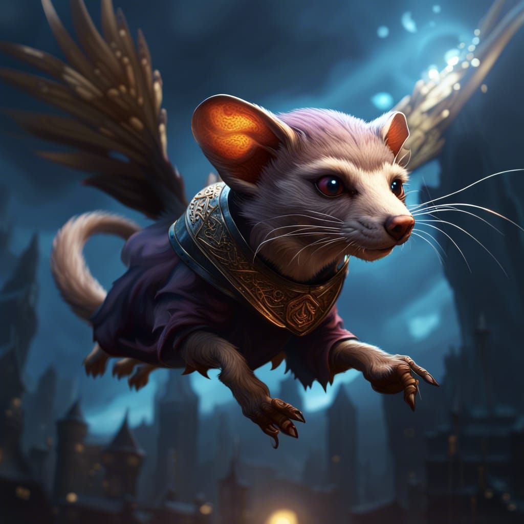 Magical Flying Weasel Familiar in Dark Fantasy Art