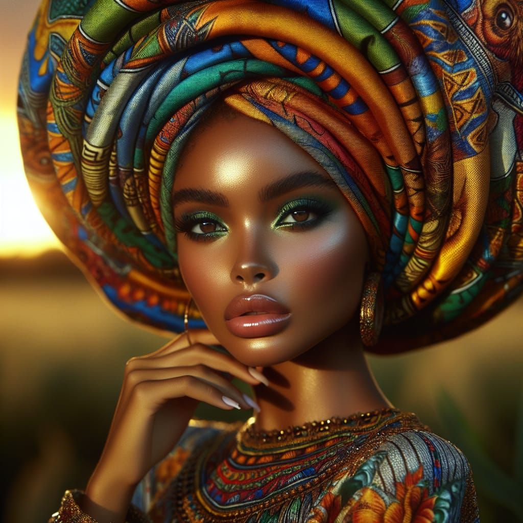 Elegant African Nymph in Colorful Turban