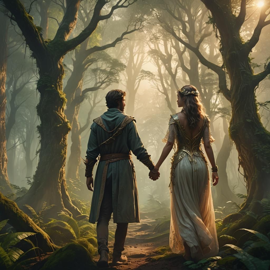 Mystical Forest: Fantasy Concept Art of a Couple