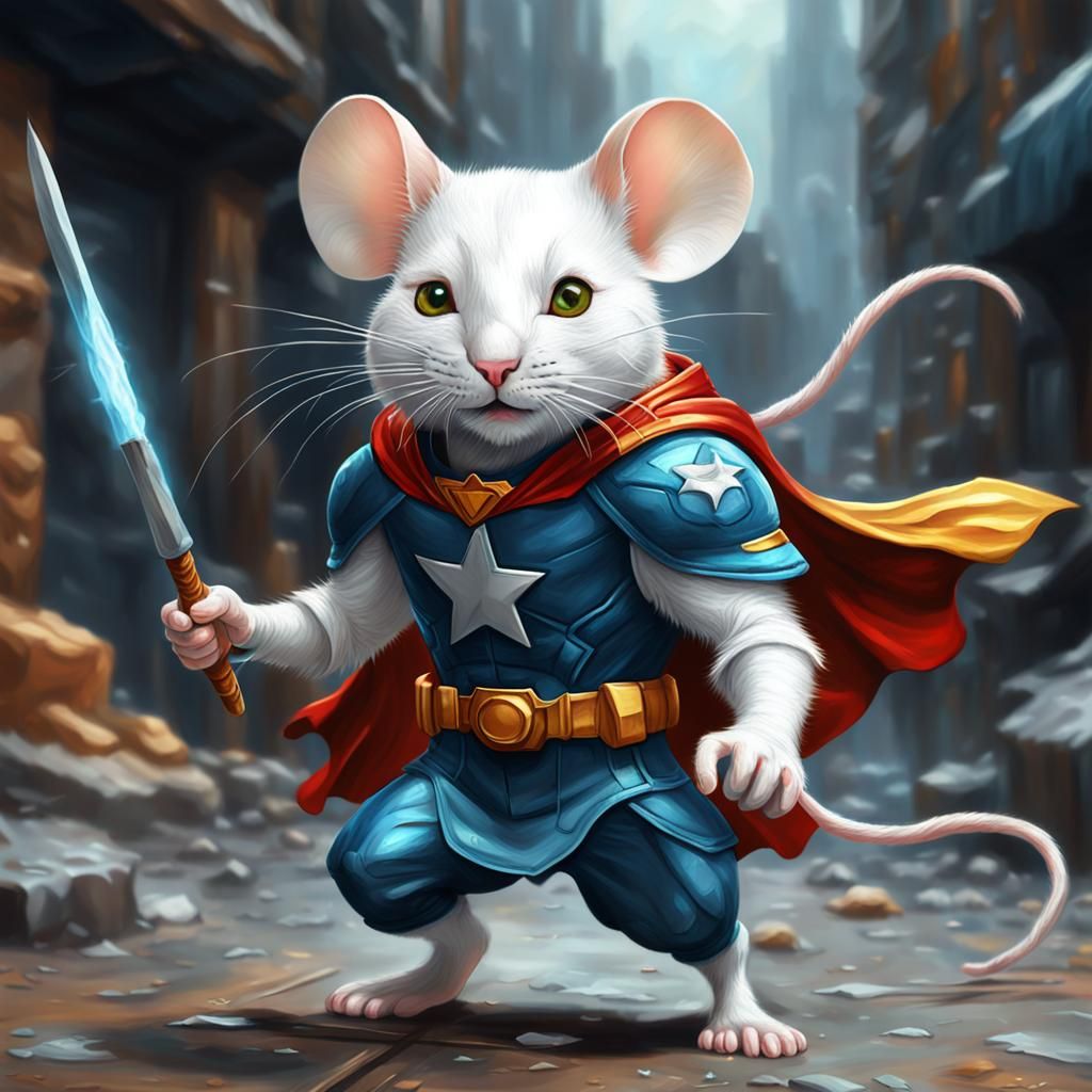 Superhero Mouse vs Ginger Cat Impasto Painting