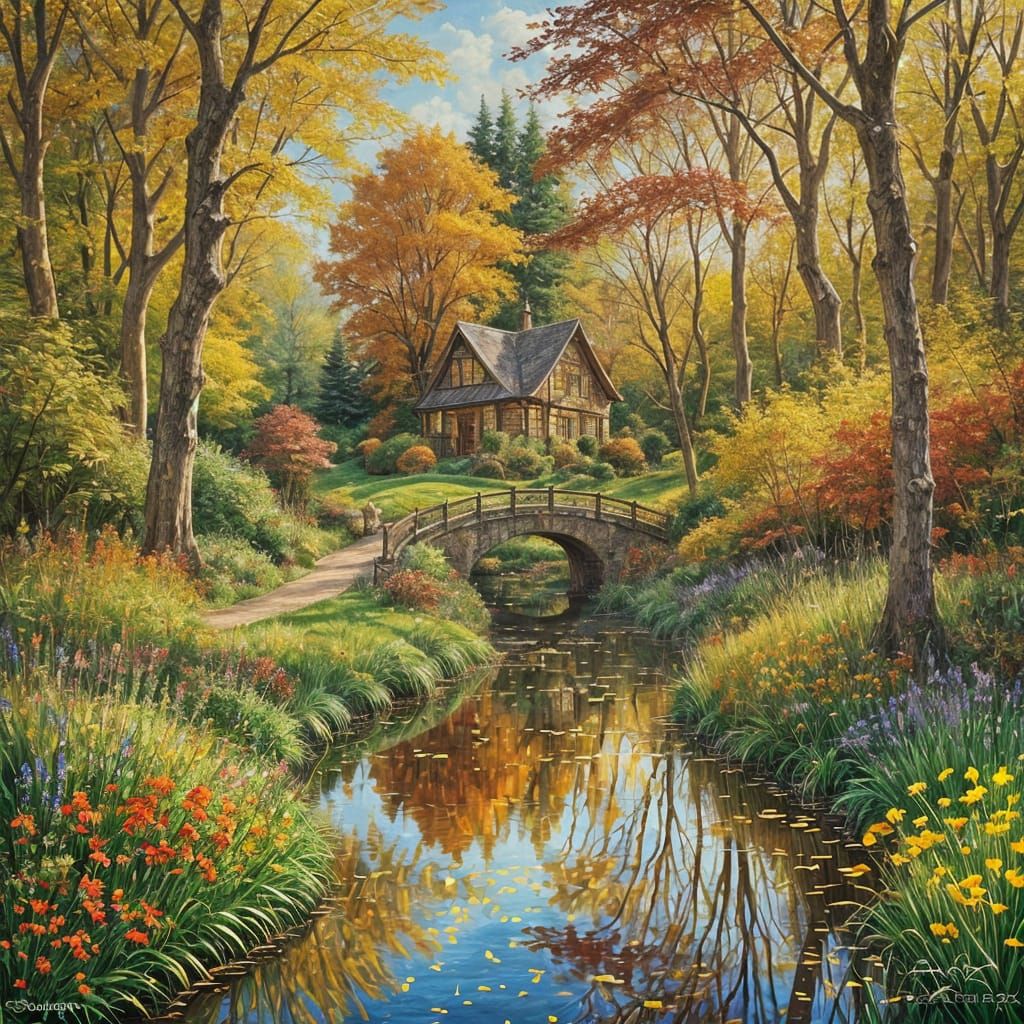 Impressionistic Autumn Secret Garden Painting