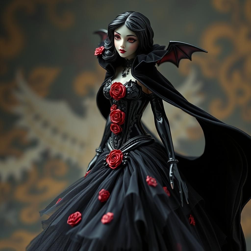 Enameled Glass Vampire Figurine in Art Nouveau Style