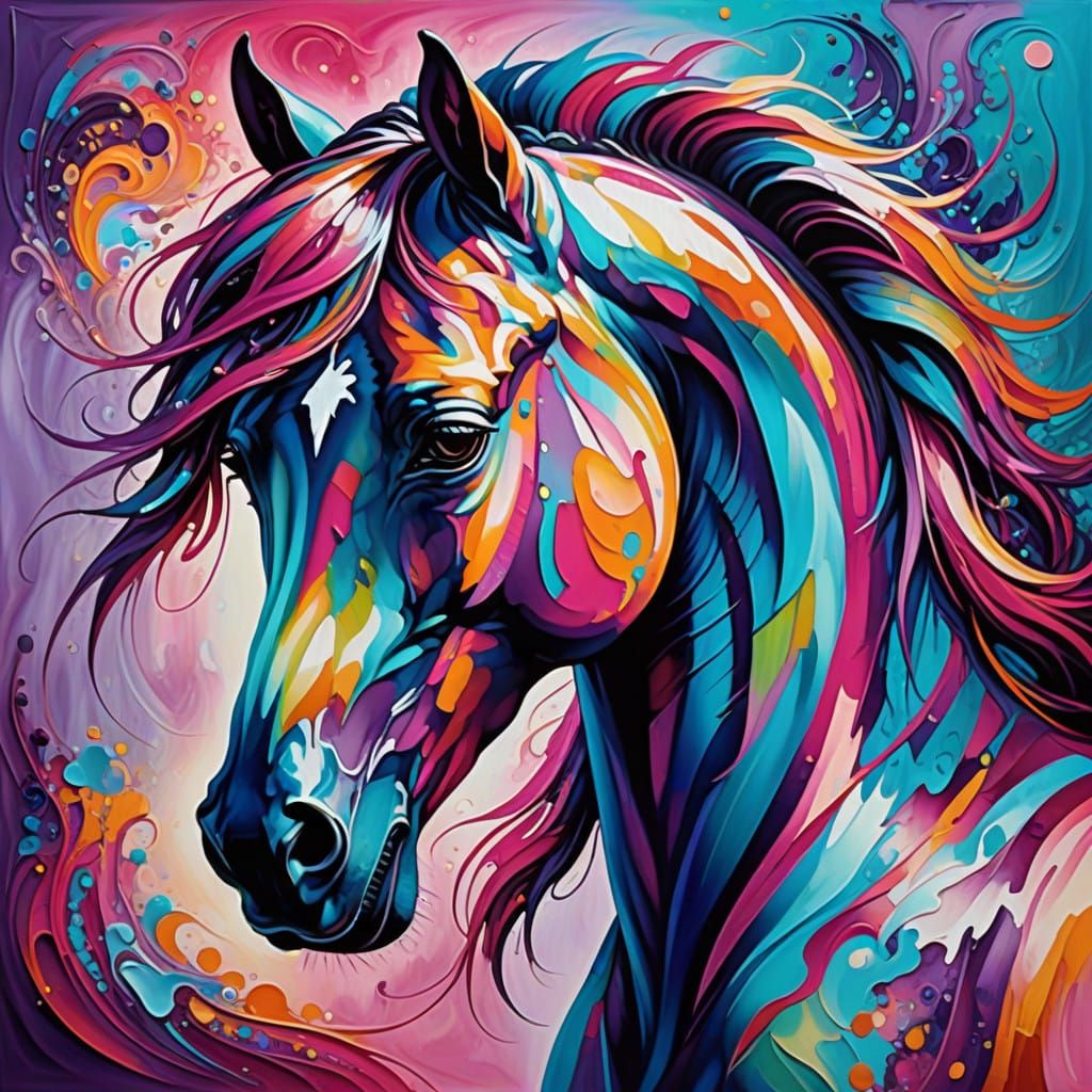 Vibrant Impasto Horse in Whimsical Colors
