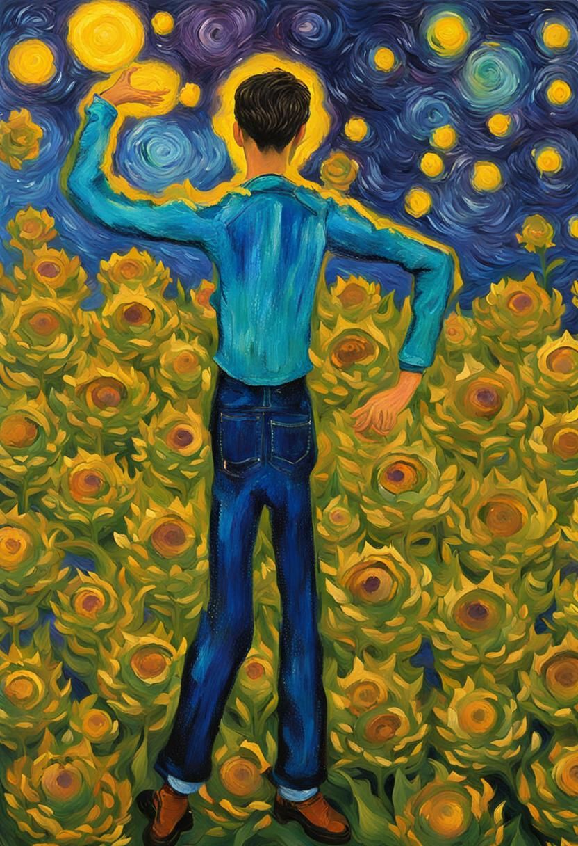 Sunflower Field Jump Under Starry Night Sky