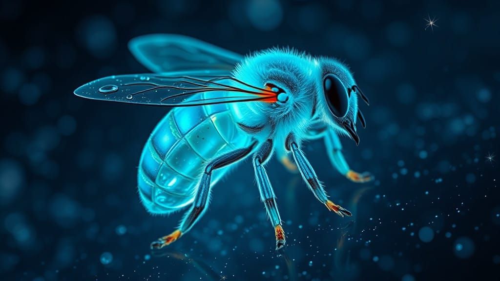 Glowing Honey Bee in Starry Night Sky