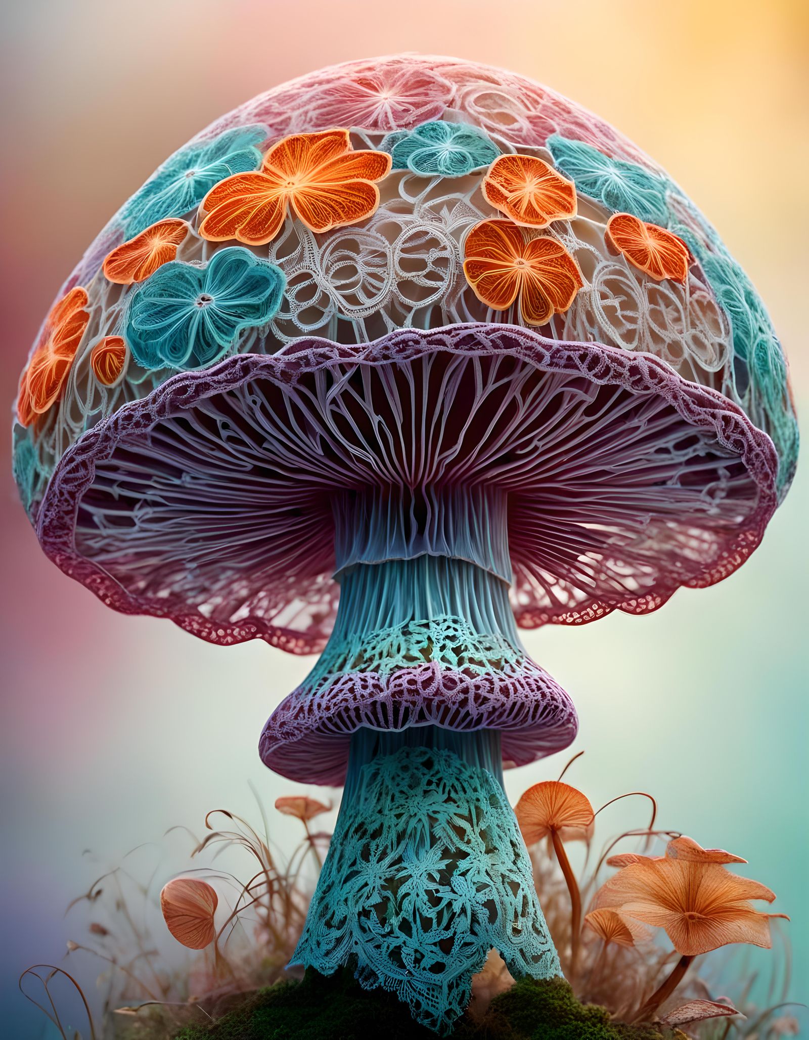Lace Filigree Mushroom Poster in Vivid Colors