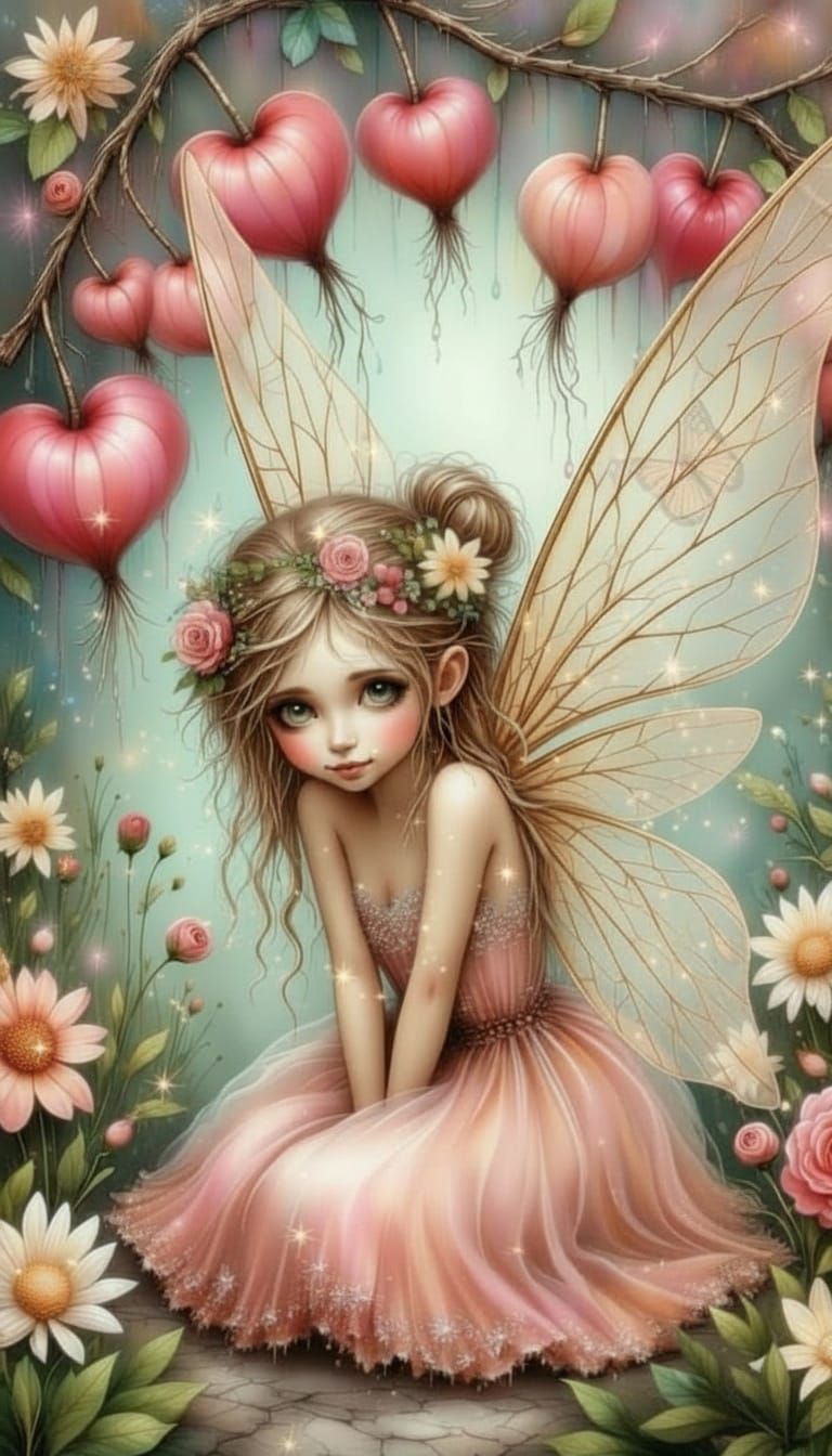 Sad Fairy in Magical Pastel Garden