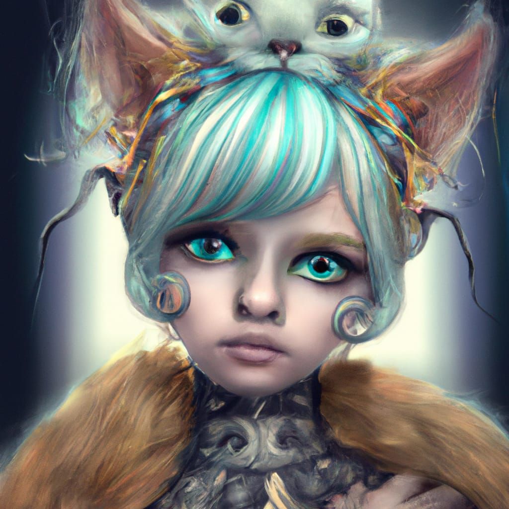 Fantasy Feline Princess Portrait in Digital Illustration