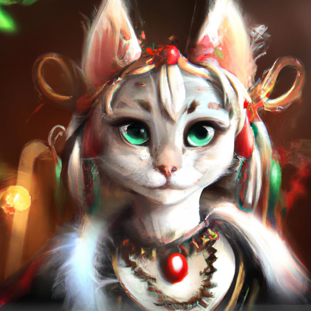 Yule Feline Princess Portrait in Fantasycore Style