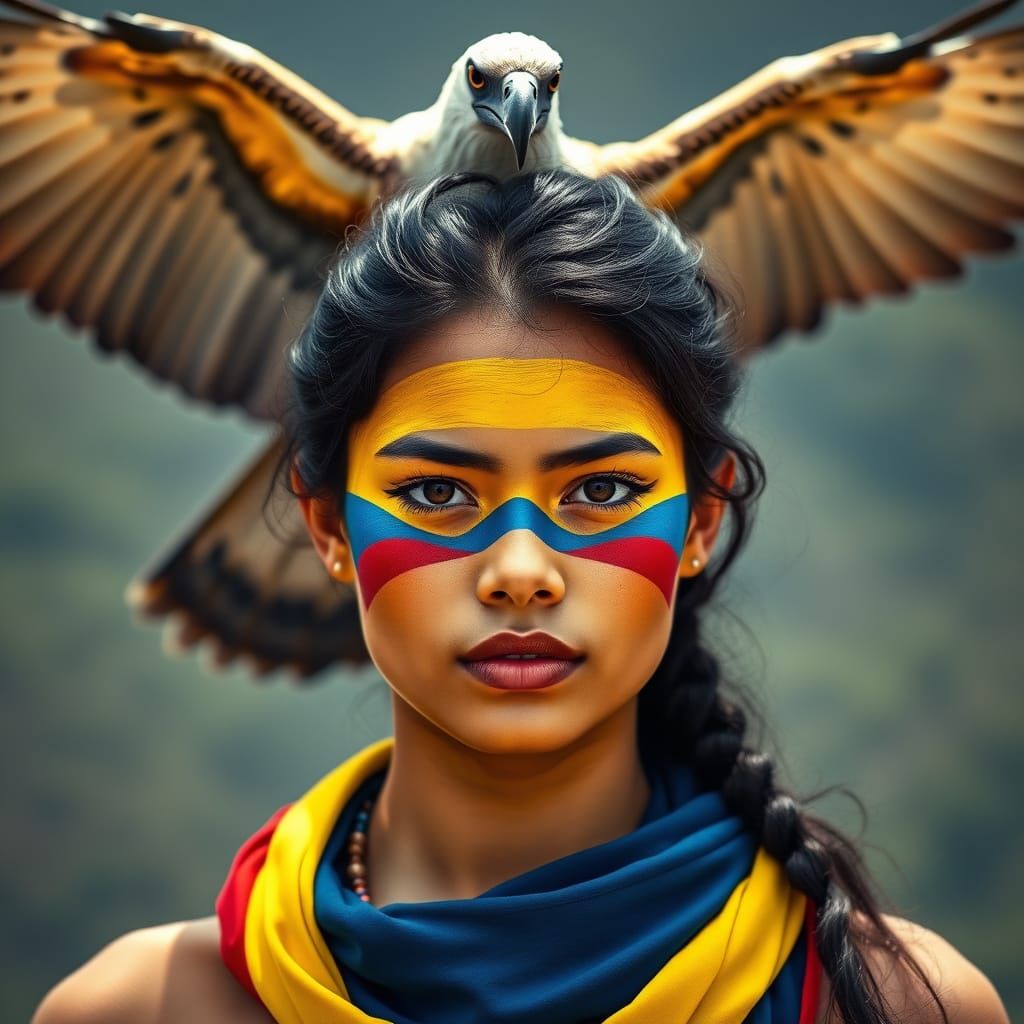 Colombian Woman with Condor in National Colors