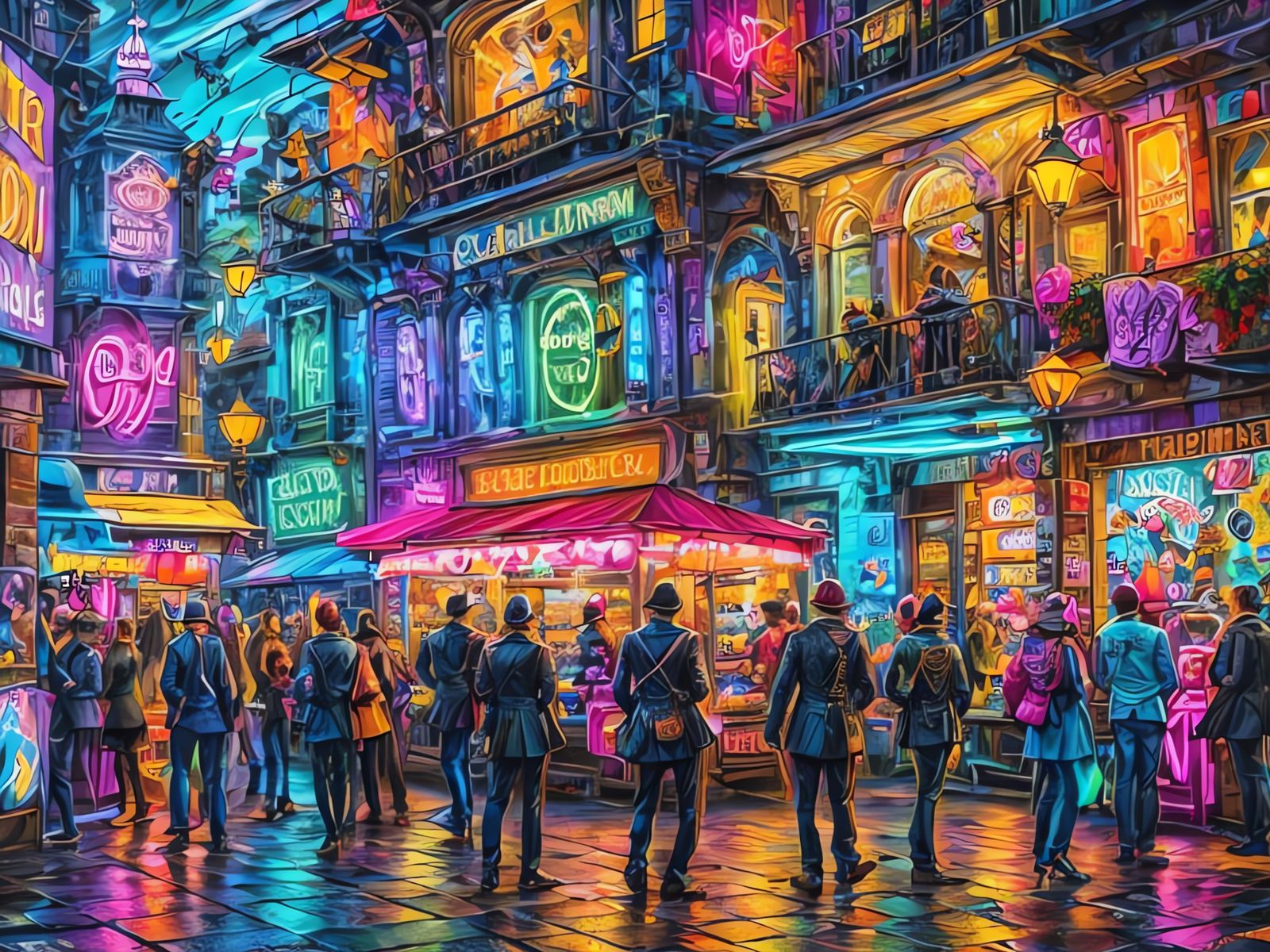 Victorian Neon Dreamscape in Cyberpunk Style