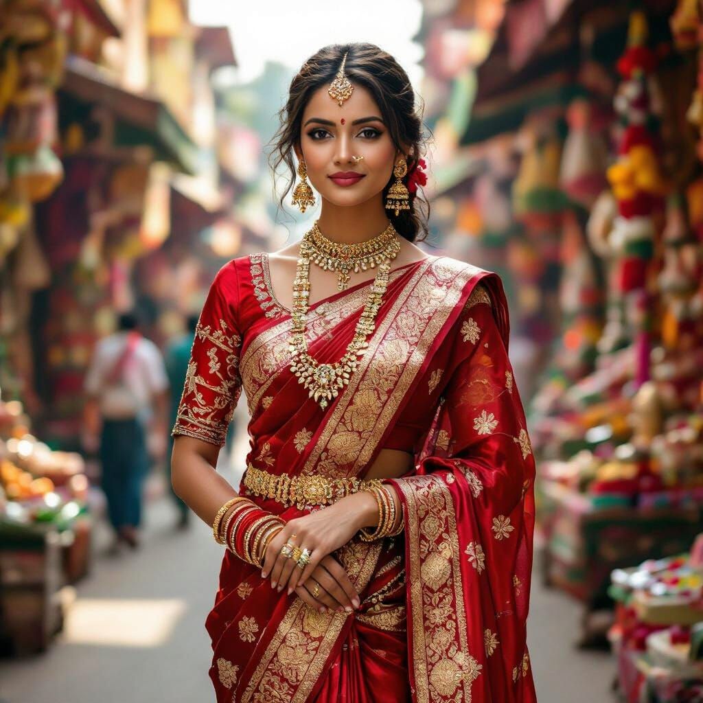 Indian Woman in Saree, Raja Ravi Varma Style