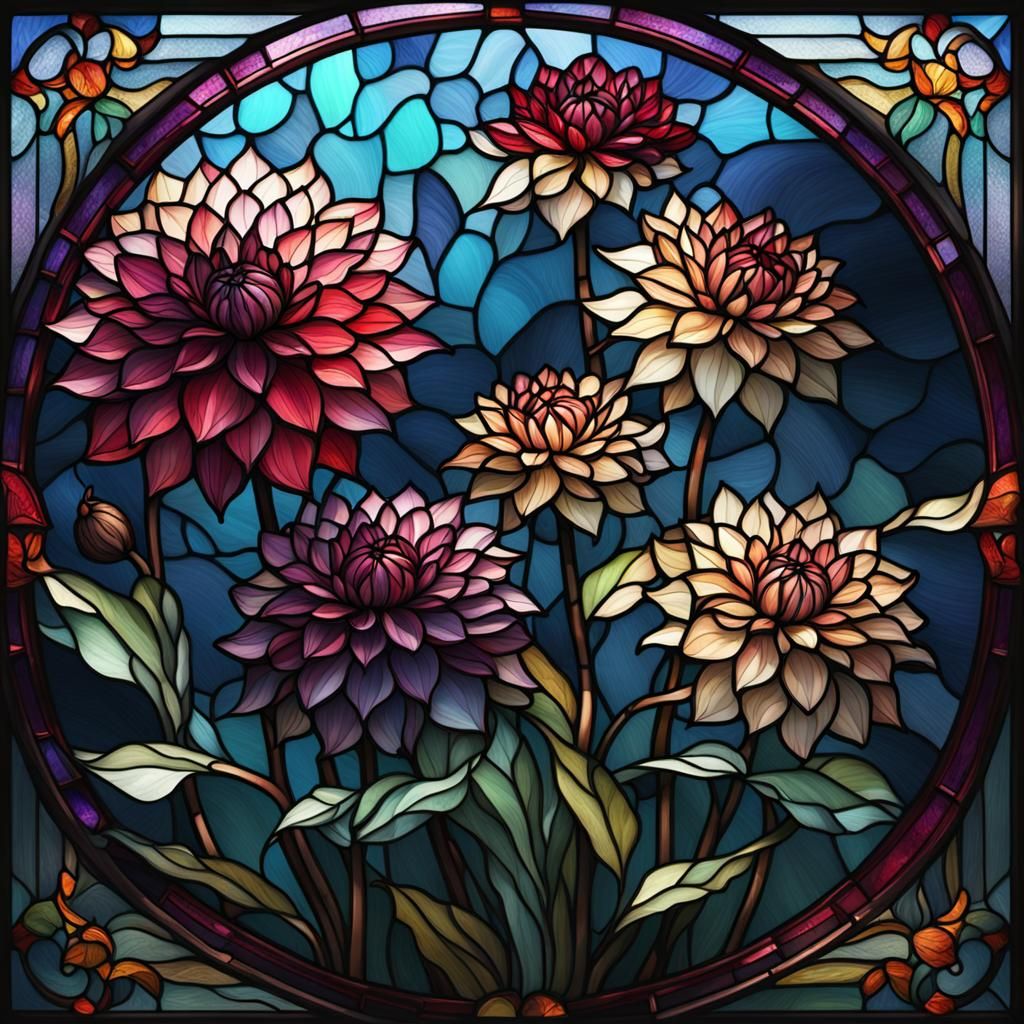 Stained Glass Dahlias in Detailed Matte Painting